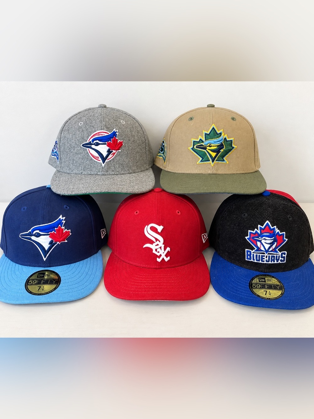 5 New Era Toronto Blue Jays Corduroy fitted Hats in Black, Blue & Red